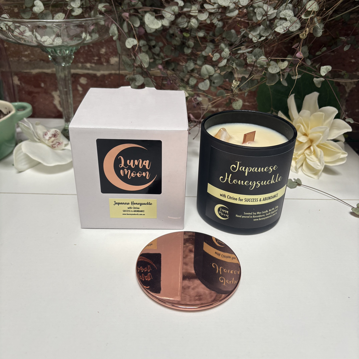 Japanese Honeysuckle Candles - Citrine Crystal