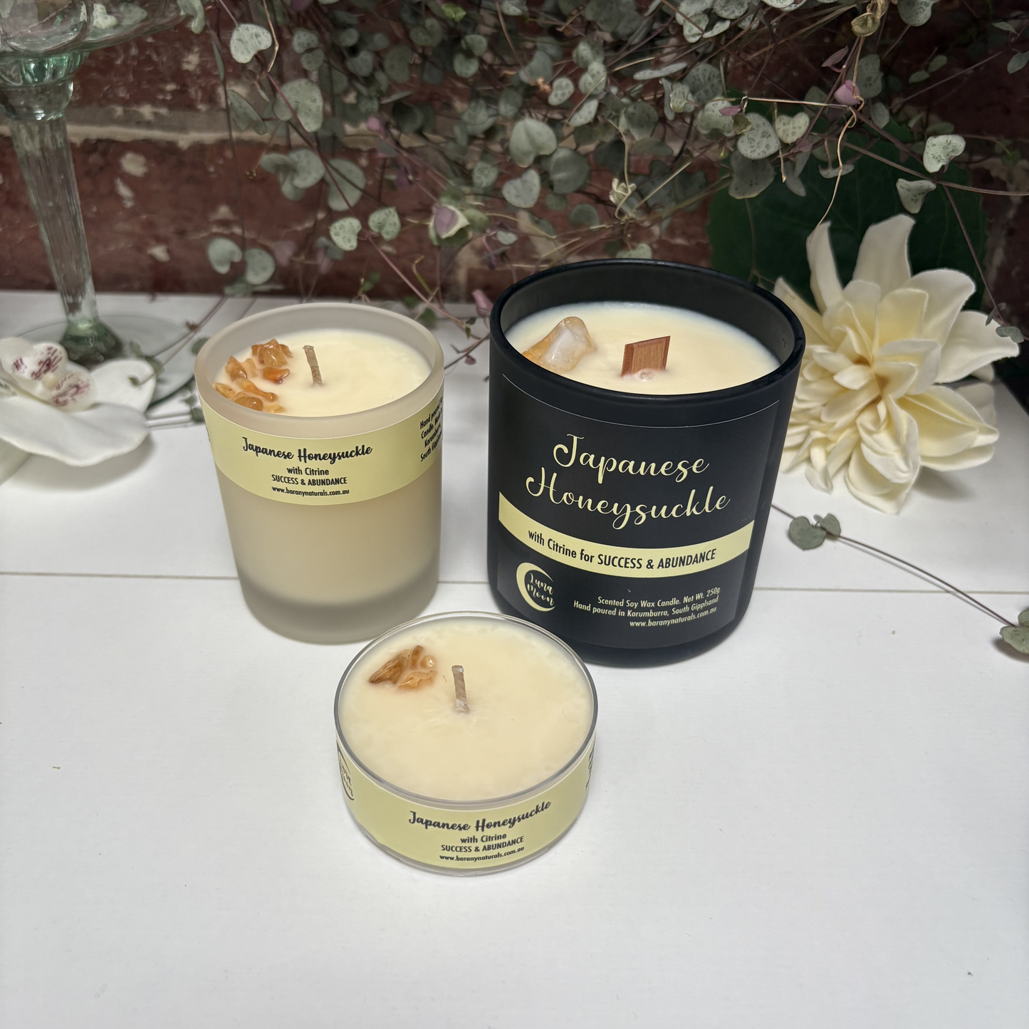 Japanese Honeysuckle Candles - Citrine Crystal