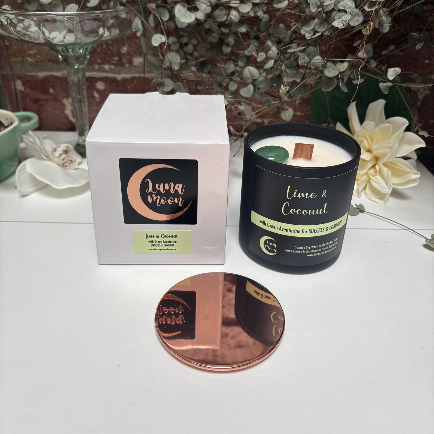 Lime & Coconut Candles - Green Aventurine Crystal