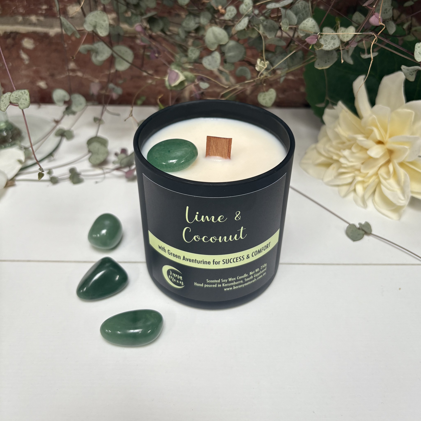 Lime & Coconut Candles - Green Aventurine Crystal