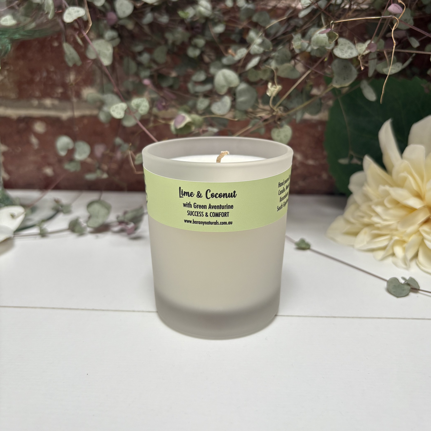 Lime & Coconut Candles - Green Aventurine Crystal
