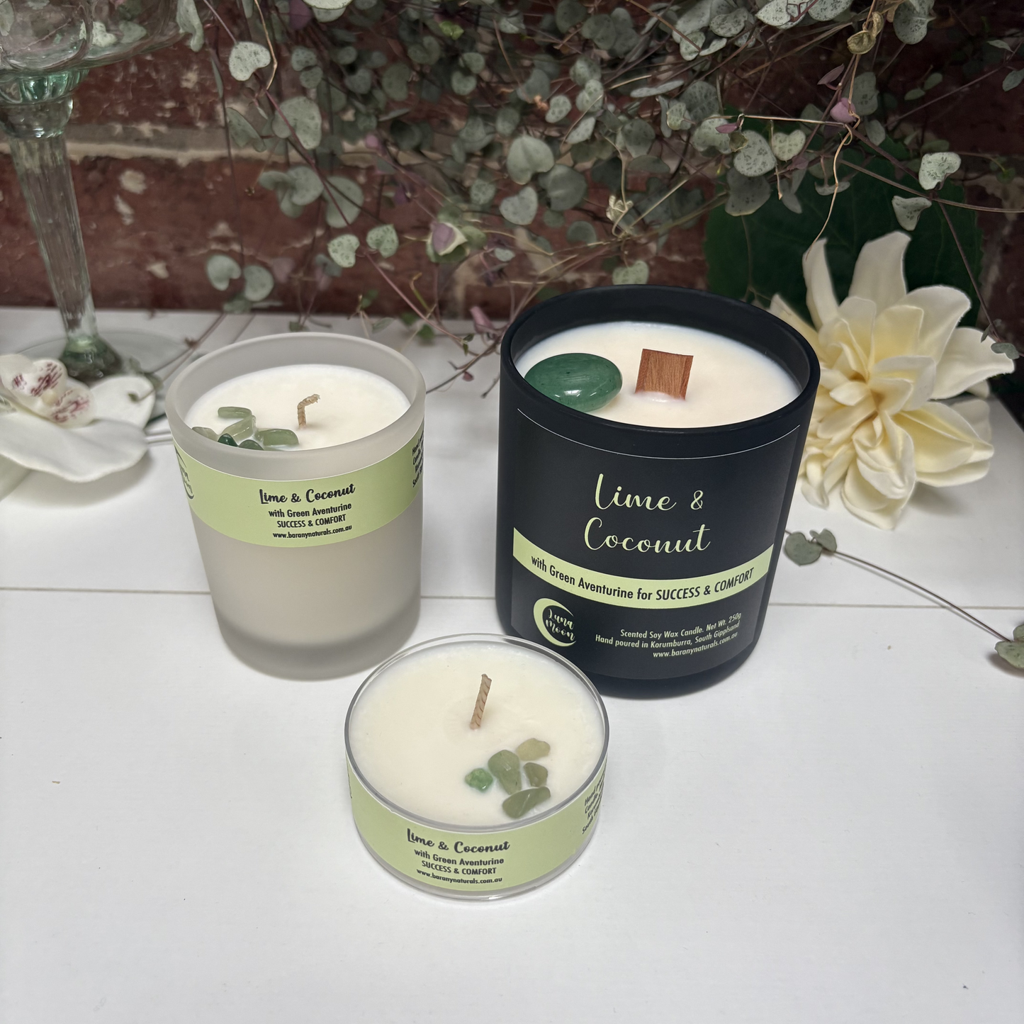 Lime & Coconut Candles - Green Aventurine Crystal
