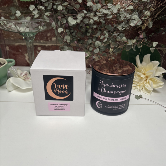 Strawberries & Champagne Candles - Rose Quartz Crystal