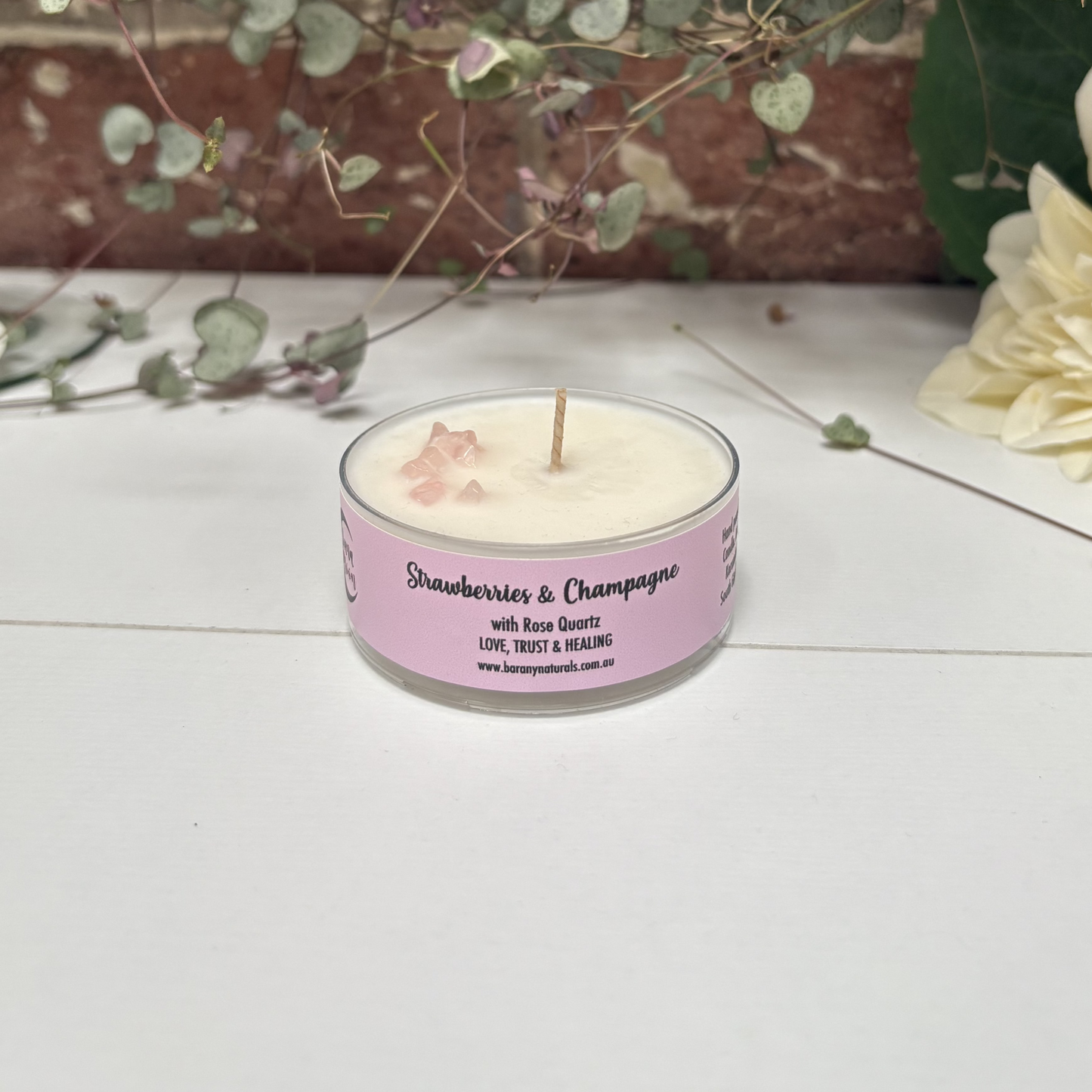 Strawberries & Champagne Candles - Rose Quartz Crystal