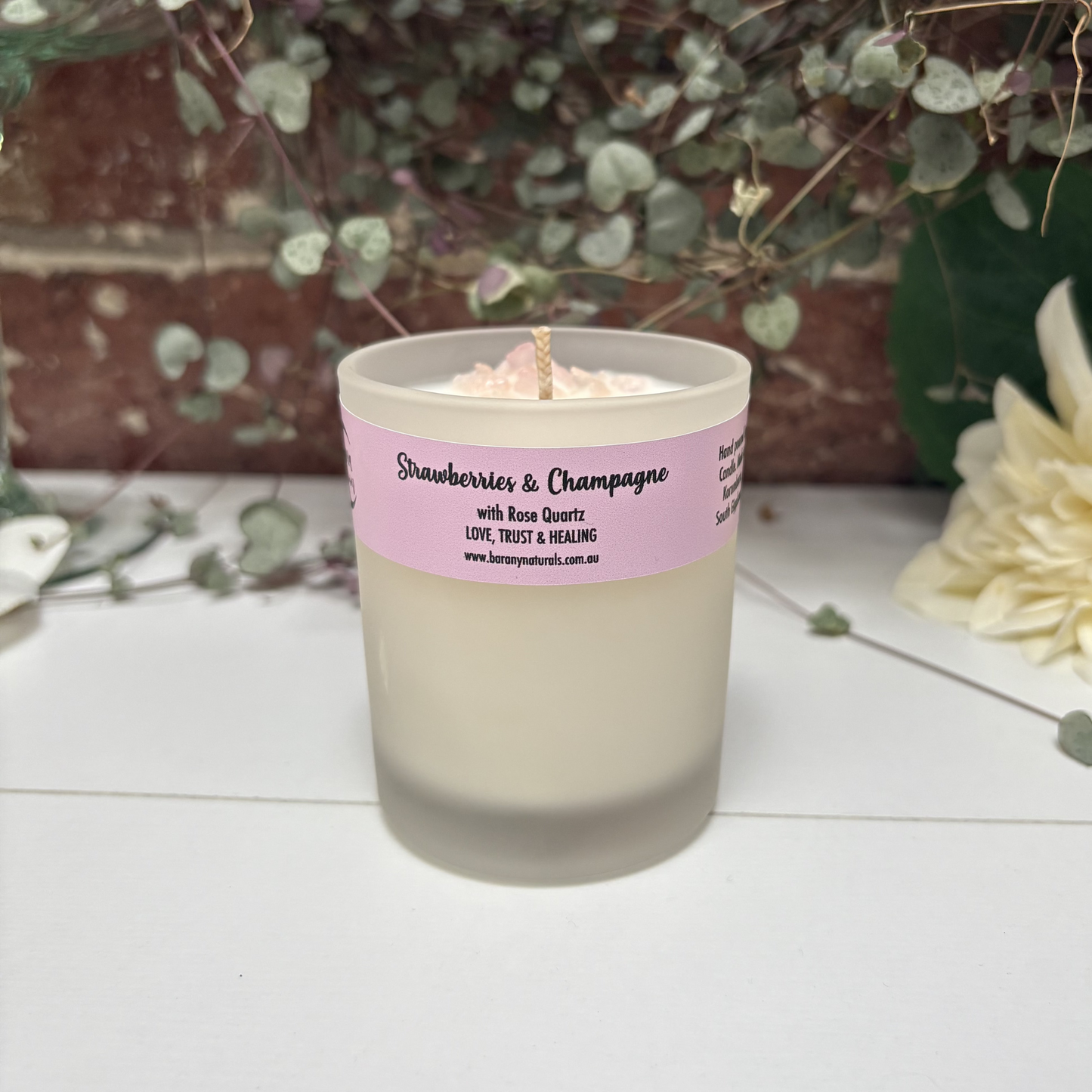 Strawberries & Champagne Candles - Rose Quartz Crystal