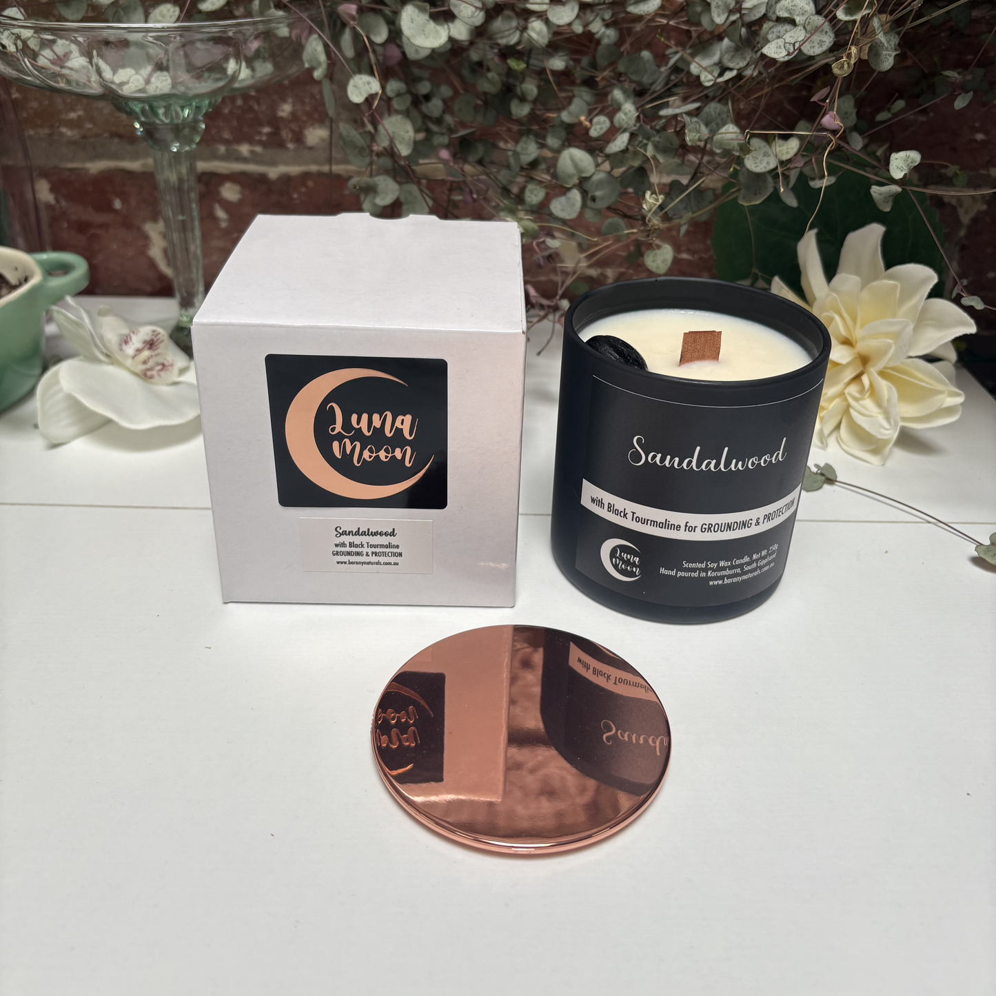 Sandalwood Candles - Black Tourmaline Crystal