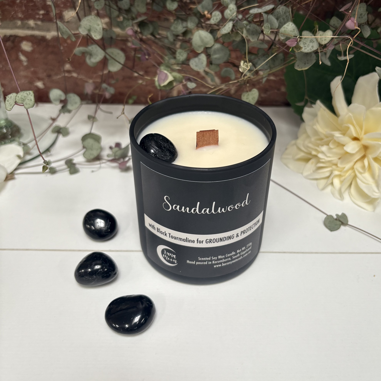 Sandalwood Candles - Black Tourmaline Crystal