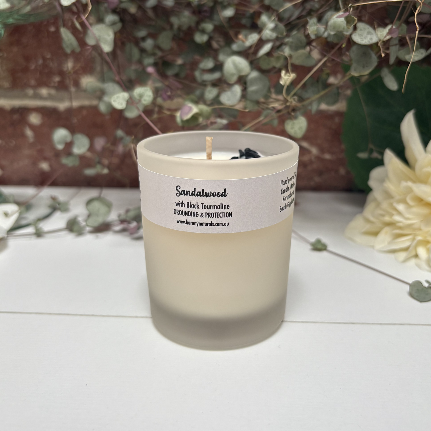 Sandalwood Candles - Black Tourmaline Crystal