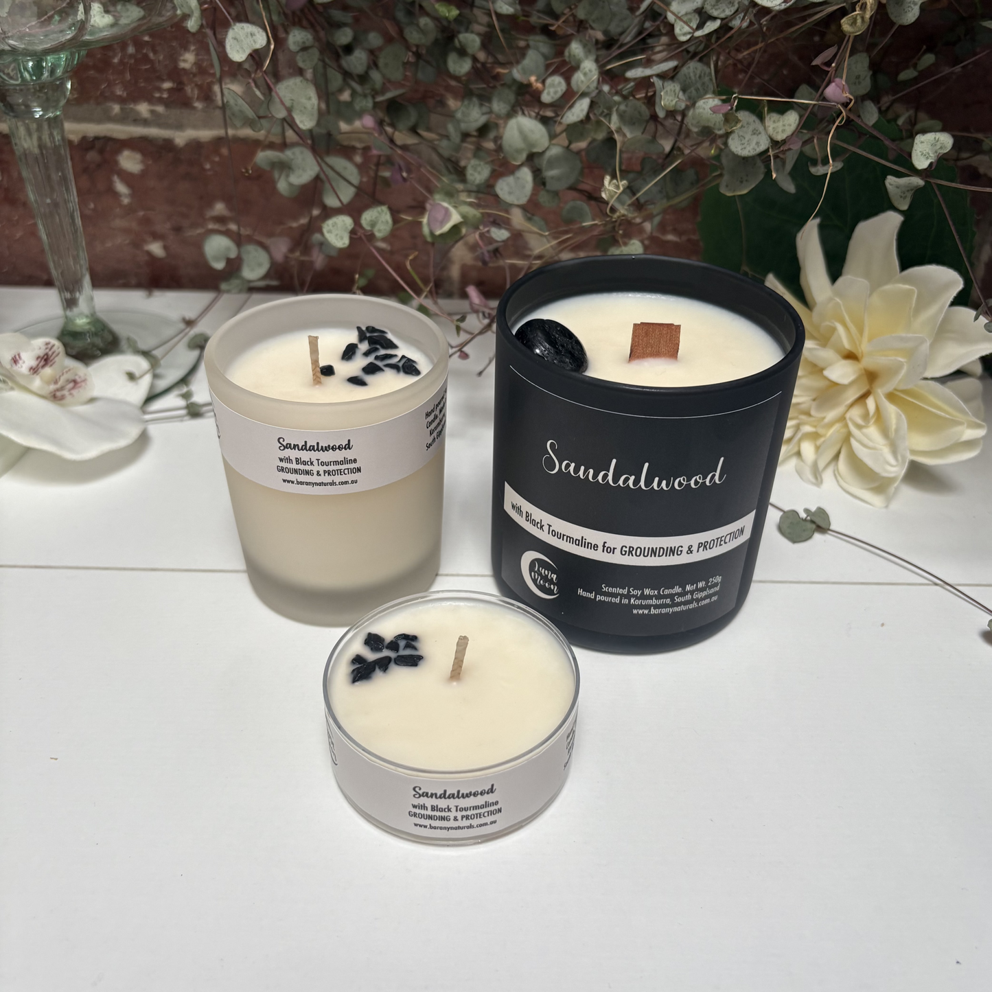 Sandalwood Candles - Black Tourmaline Crystal