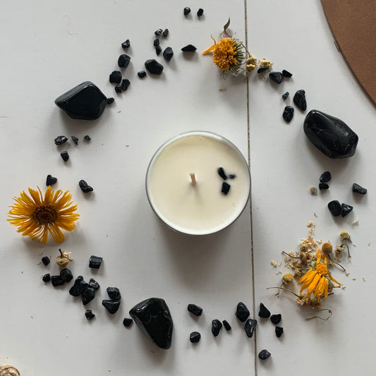 Black Tourmaline Tea Light Candle - Grounding & Protection